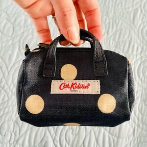 Cath Kidston London Coin Purse Mini Bag Key Ring Clip Navy Blue Off-White Dots